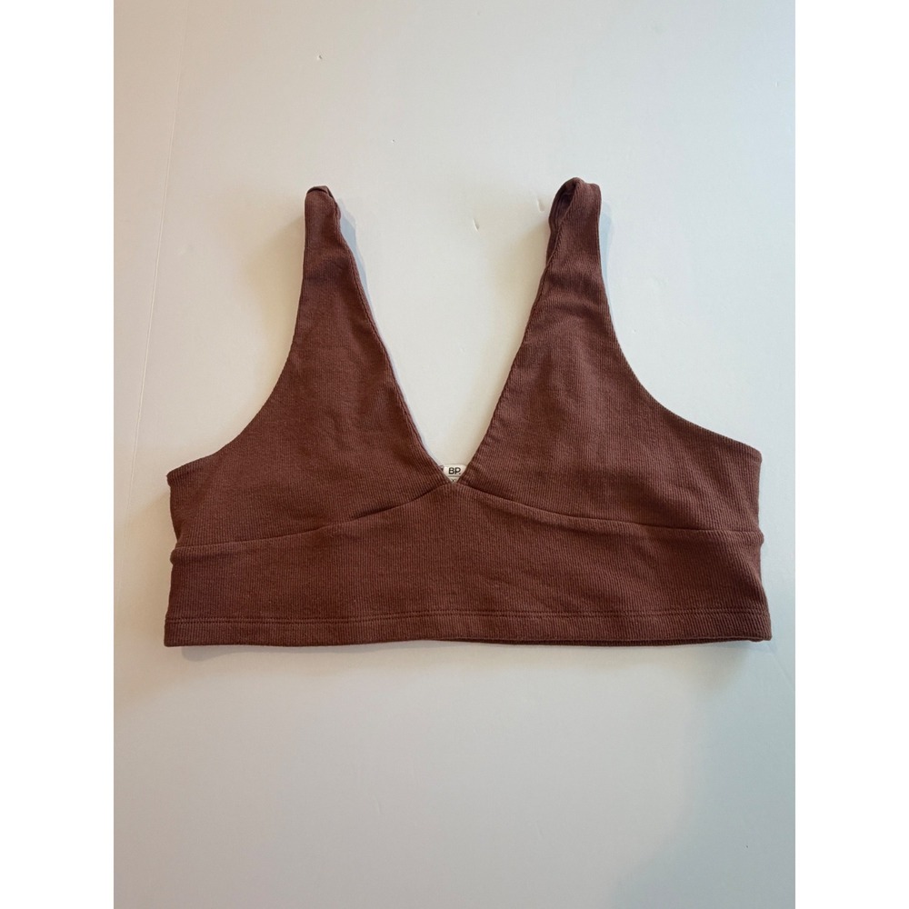 BP‎ Nordstrom Brown Ribbed V-Neck Bralette Top XL Organic Cotton Blend